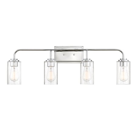 Designers Fountain Logan 32in 4-Light Chrome Transitional Indoor Vanity Light with Clear Seedy Glass Shades 96404-CH